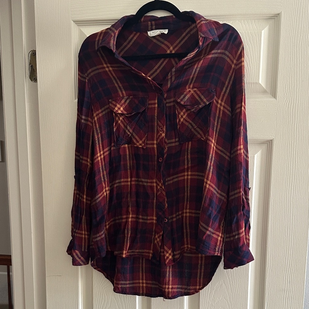 Blu Pepper Burgundy and Navy Plaid Top